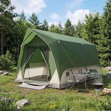 vidaXL Tunneltent met dak Groen 8-persoons Polyester en, Caravans en Kamperen, Verzenden, Nieuw, Tot en met 2
