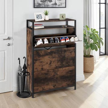 Schoenenkast - Industrieel hout donker, rustiek, 81 cm, Huis en Inrichting, Kasten | Schoenenkasten, Verzenden, Nieuw