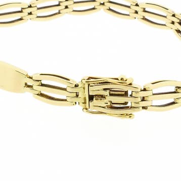 Gouden tankschakel armband | 19 cm (Schakelarmband), Ophalen of Verzenden, Gebruikt, Goud, Goud