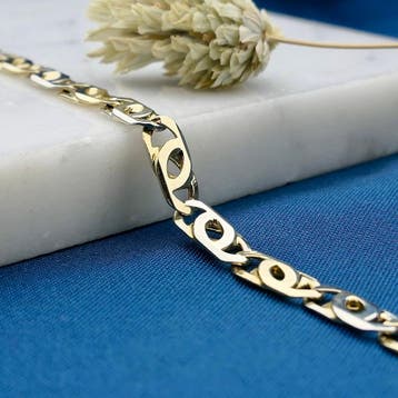 Bicolor gouden valkenoogschakel armband; Midas; 14 karaat..., Ophalen of Verzenden, Gebruikt, Goud, Goud