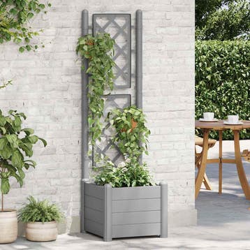 vidaXL Plantenbak met latwerk 43x43x142 cm PP steengrijs, Verzenden, Nieuw, Minder dan 60 cm, 60 cm of meer