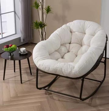Rotan Schommelstoel met Kussen – Outdoor Fauteuil Wit, Verzenden, Nieuw
