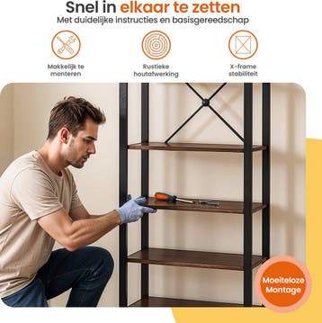 Goliving Boekenkast - 66 x 30 x 186 cm - 6 Lagen, Verzenden, Nieuw