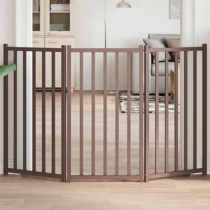 vidaXL Hondenhek inklapbaar 3panelen 150cm massief vurenhout, Dieren en Toebehoren, Honden-accessoires, Nieuw, Verzenden