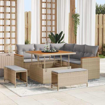 vidaXL Tuin Sofa Set 8 st 5-Aantal zitplaatsen Beige Poly, Verzenden, Nieuw, Rotan, 8 zitplaatsen