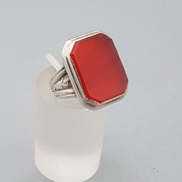Zilver, Grote Art Deco, Carneool Zegelring - Ring