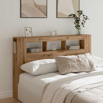 vidaXL Hoofdeinde met LED 160x18,5x103,5 cm hout artisanaal, Verzenden, Nieuw, Bruin, Hout