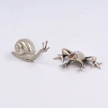 Miniatuur Kikker & Slak - Beeldje (2) - .925 zilver