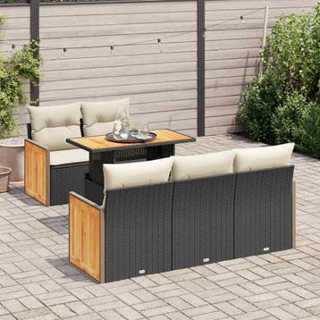 vidaXL 6-delige Loungeset met kussens poly rattan acacia, Verzenden, Nieuw, Loungeset