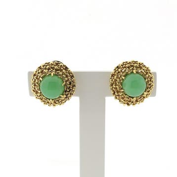 Gouden oorclips met chrysopraas (Oorbellen), Sieraden, Tassen en Uiterlijk, Oorbellen, Gebruikt, Ophalen of Verzenden, Met edelsteen