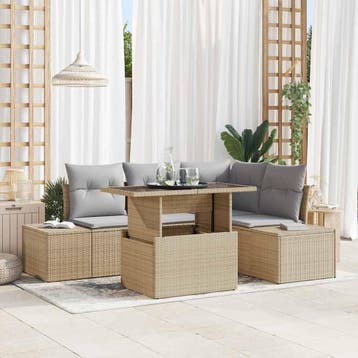 vidaXL Tuin Sofa Set 5 st Beige poly rattan, Verzenden, Nieuw, Rotan, 5 zitplaatsen