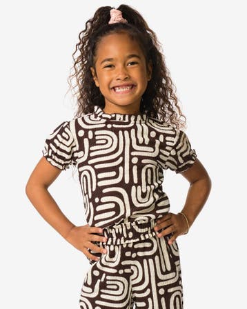 HEMA Kinder T-shirt jersey abstract donkerbruin, Verzenden, Nieuw