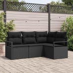 vidaXL Bankstel met kussen met opslag 4 pcs Zwart poly, Tuin en Terras, Verzenden, Nieuw, Rotan, 4 zitplaatsen