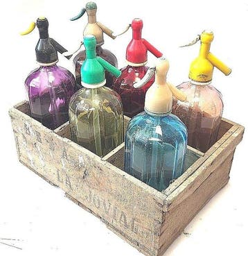 Fles - Kristal - Zes vintage sifons en een originele doos
