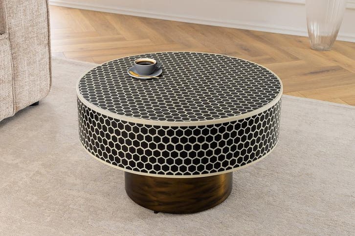 Ronde salontafel met beeninleg HARMONY NATURE 60 cm zwart, Huis en Inrichting, Tafels | Salontafels, Ophalen of Verzenden