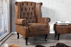 Chesterfield fauteuil 85cm antiek bruin met knoopstiksel en, Ophalen of Verzenden, Nieuw