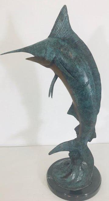 sculptuur, Marlin jumping - 65 cm - Brons op marmeren sokkel, Antiek en Kunst