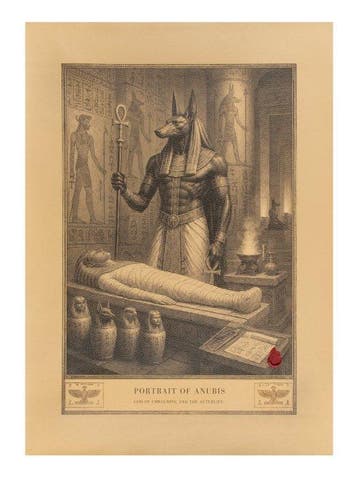 Kunsttapijt Anubis – Doodsgod van het Oude Egypte – Druk, Antiek en Kunst