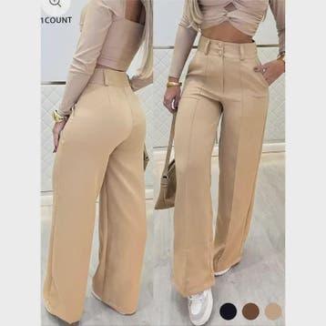 Dames Hoge Taille Wijde Pijpen Broek met Dubbele Knopen - St, Verzenden, Nieuw