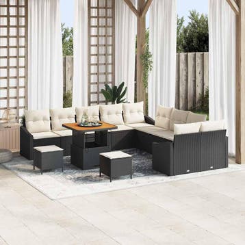 vidaXL Tuinbankenset met kussen met opslag 13 pcs Zwart Poly, Verzenden, Nieuw