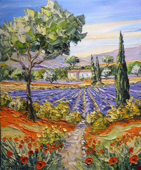 R. Vincent (1954) - Lavande à Banon en Provence, Antiek en Kunst, Kunst | Schilderijen | Klassiek
