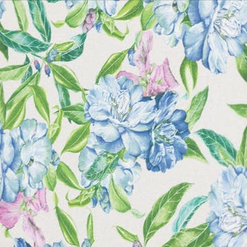 AA146 - Decoratieve stof - Verfijnde blauwe pioenrozen -