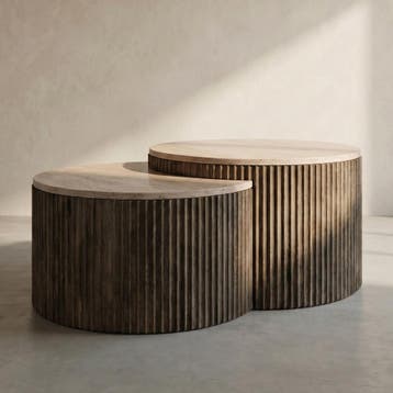 *WOONWINKEL* Set Salontafels Ribbelhout En Traverin, Verzenden, Nieuw