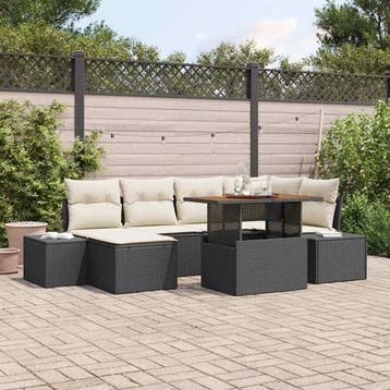 vidaXL Tuin Sofa Set 7 st Zwart Poly riet, Verzenden, Nieuw, Rotan, 7 zitplaatsen