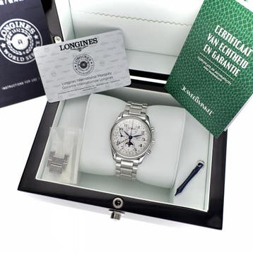 Longines Master Collection Chrono Moonphase L2.673.4.78;..., Ophalen of Verzenden, Gebruikt, Leer, Overige merken