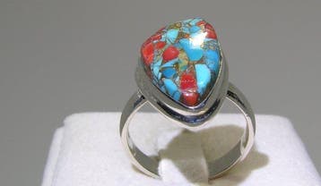 Koraal Turkoois Matrix ring - Hoogte: 28 mm - Breedte: 21, Verzamelen