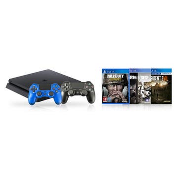 Sony Playstation 4 Slim 500GB Console + 2 Controllers + Shoo, Verzenden, Zo goed als nieuw