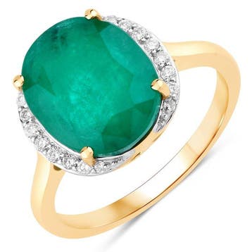 Ring - 14 karaat Geel goud - 4.52ct. tw. Smaragd - Diamant -, Nieuw