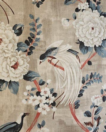 Stof Imperial Garden birds originele chinoiserie