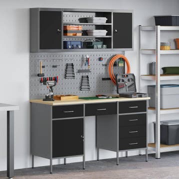 vidaXL Werk kast met lade 7 st Zwart Engineered hout en, Verzenden, Nieuw