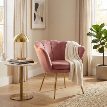 Schelp stoel velvet roze | 58x51x88cm | Nieuw, Eenpersoons, Minder dan 75 cm, Nieuw, Ophalen of Verzenden