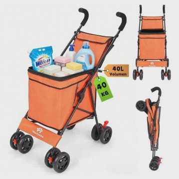 40L Opvouwbare Boodschappentrolley met Opbergtas en 4 Wielen, Verzenden, Nieuw