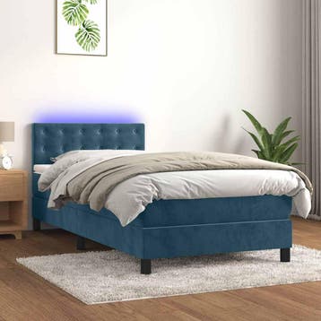 vidaXL Boxspring met matras en LED fluweel donkerblauw, Eenpersoons, Nieuw, 80 cm, 200 cm