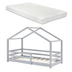Kinderbed Knätten grenen met matras 90x200 cm lichtgrijs, Verzenden, Nieuw