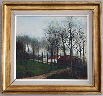 École européenne (XX) - Paysage aux arbres et aux maisons