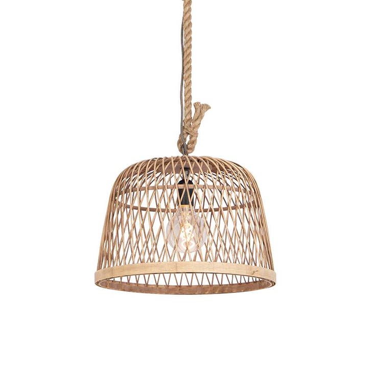 Landelijke hanglamp touw met rotan - Calamus, Huis en Inrichting, Lampen | Hanglampen, Nieuw, Verzenden