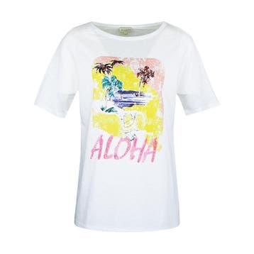 Milano Italy • wit t-shirt Aloha • 36, Kleding | Dames, Verzenden, Wit, Maat 36 (S), Milano Italy
