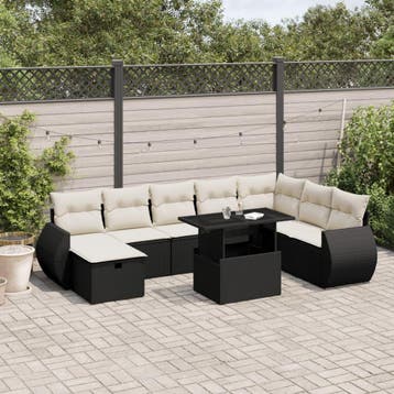 vidaXL 9-delige Loungeset met kussens poly rattan zwart, Verzenden, Nieuw, Loungeset