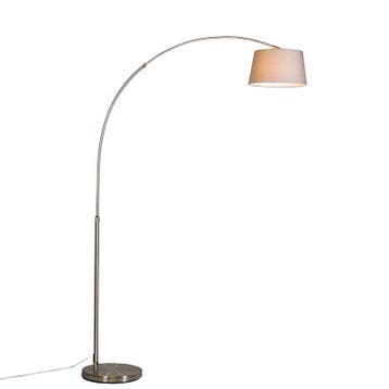 Moderne booglamp staal met grijze stoffen kap - Arc Basic, Verzenden, Nieuw, Modern