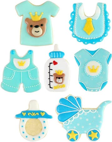 Set met 7 roestvrij stalen koekjesvormen met baby thema, Verzenden, Nieuw, Taarten of Cupcakes, Bakvorm