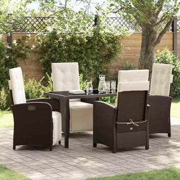 vidaXL Tuin eettafelset met kussen 5 pcs Bruin poly rattan, Verzenden, Nieuw, Rotan, 5 zitplaatsen