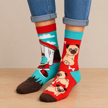 Sokken Katoen - Hond en Hondenhok Print - Rood Blauw - Maat, Nieuw