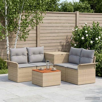 vidaXL Bankstel 6 st 4-Aantal zitplaatsen Beige en Licht, Verzenden, Nieuw, Rotan, 6 zitplaatsen
