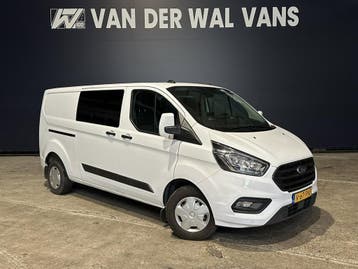 Ford Transit Custom 2.0 TDCI 130pk L2H1 Dubbele Cabine Euro6, Stof, Gebruikt, Wit, Dealer onderhouden
