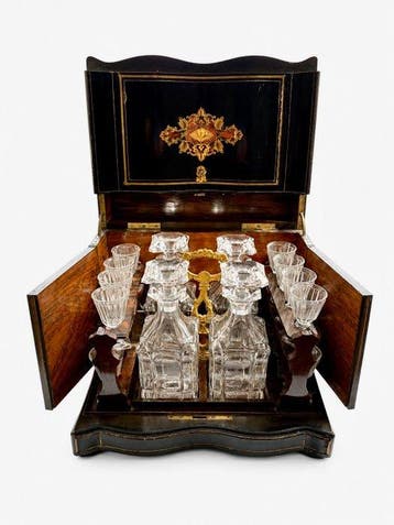 Drankkast - Mahonie, Verguld brons, Kristal - Napoléon III, Antiek en Kunst