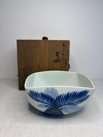 Japanse vierkante porseleinen kom – blauw-wit Sometsuke
